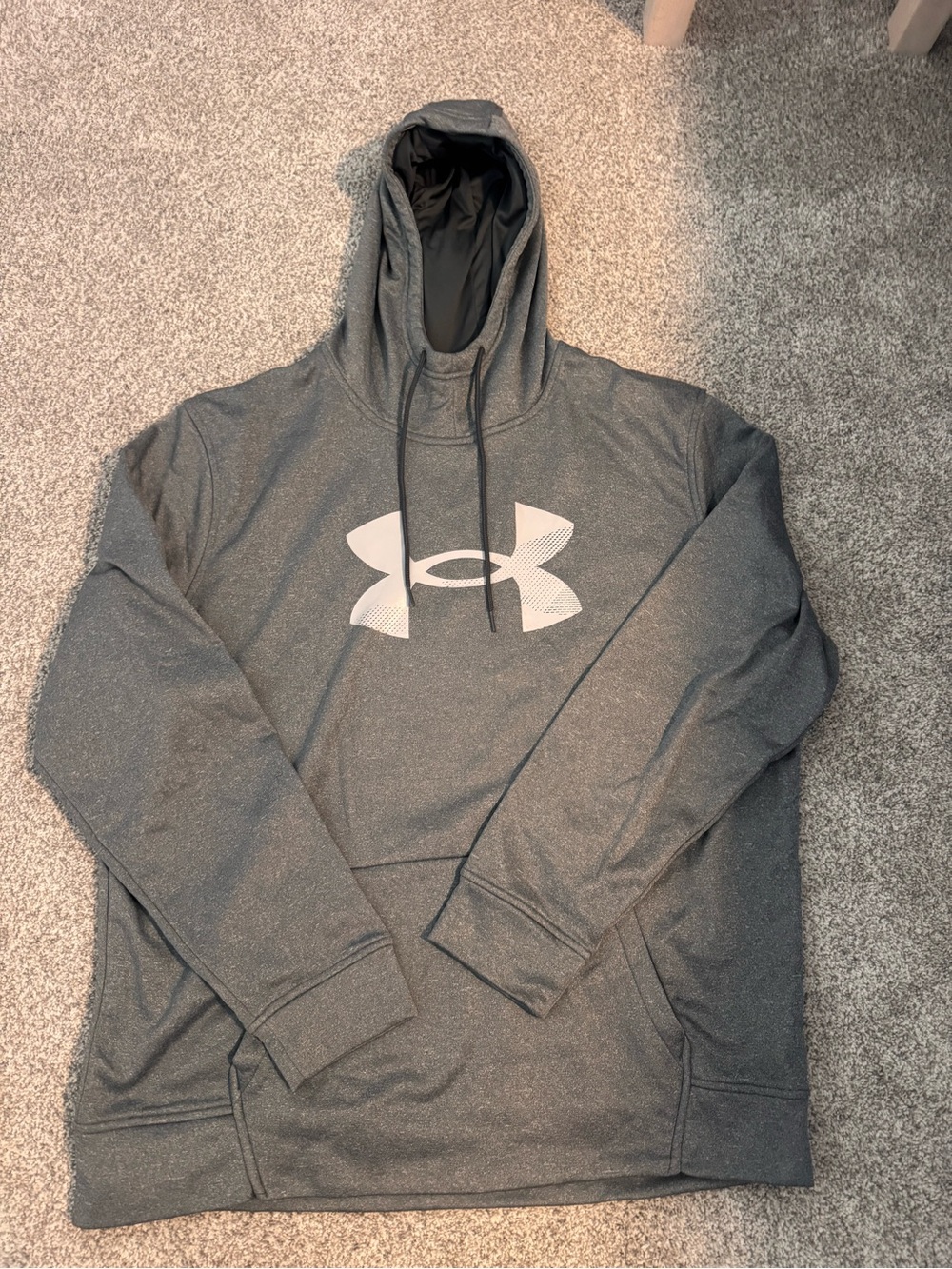 Under Armour Men’s Dark Gray Pullover Hoodie with White Logo